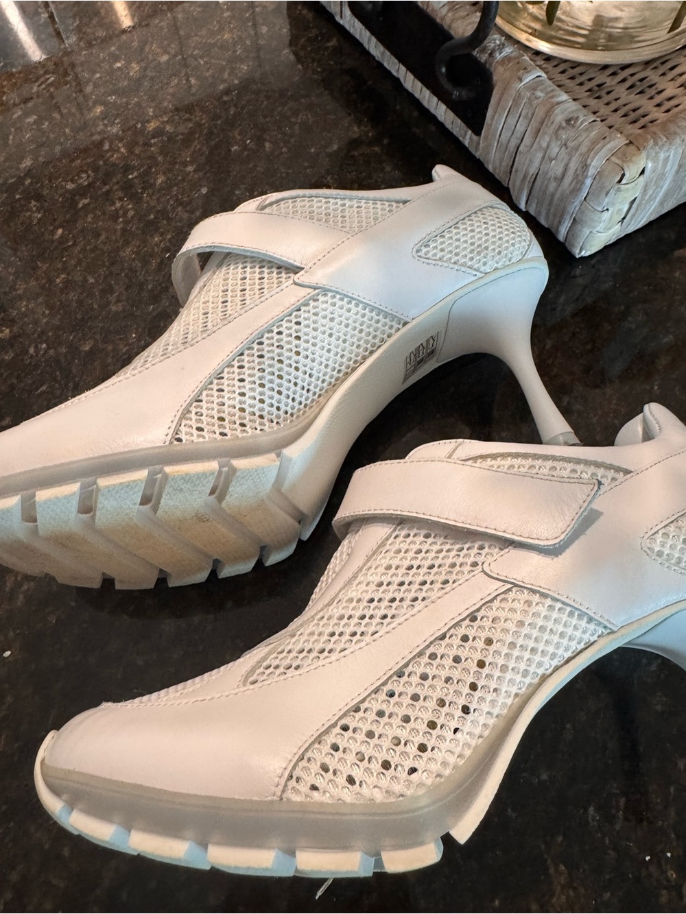 Women's White Mesh & Leather Velcro Sneakers - Picture 2 of 6